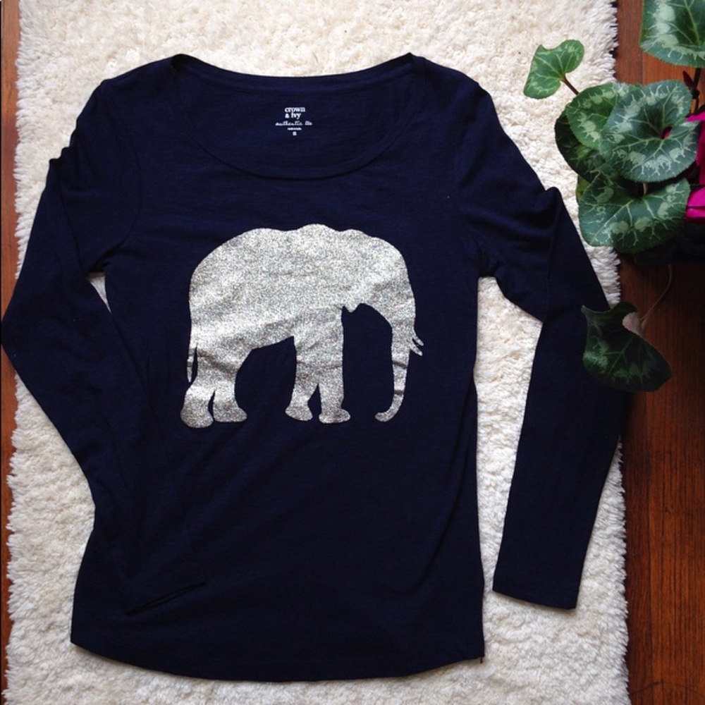 Crown & Ivy Gold Sparkling Elephant Navy Shirt